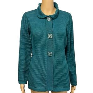 L.L.Bean Long Sleeve Mock Neck Cardigan With Angora Medium Turquoise Size L
